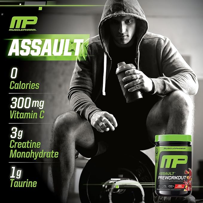 Muscle Pharm Combat 4lb Chocolate Protein and MusclePharm Assualt Fruit Punch Preworkout
