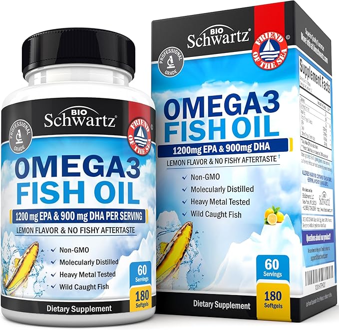 Triple Strength Omega 3 Fish Oil 3000mg - High Potency Omega 3 Supplement for Women and Men Burpless Lemon Flavor Fish Oil - 2250mg Essential Fatty Acids with DHA &amp EPA Wild Caught 180 Softgels