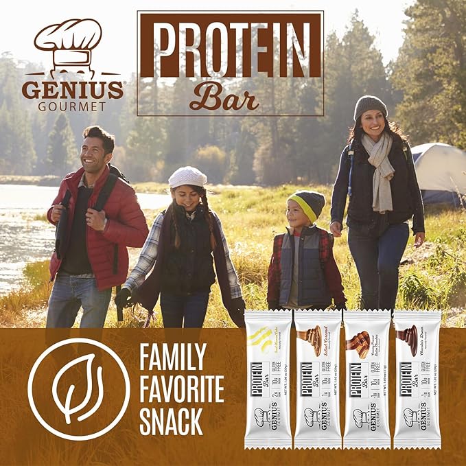 Genius Gourmet Protein Bar Salted Caramel Keto Snack Low Carb Low Sugar &amp Gluten Free Protein Snacks for Adults 10G of Whey Protein per Protein Bar 5 Net Carbs 20 Count