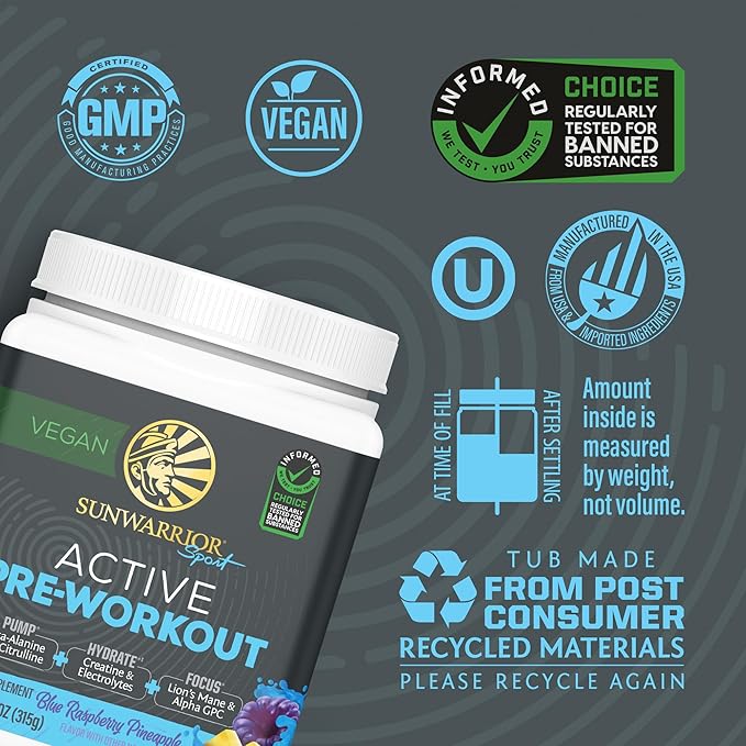 Active Preworkout Hydration Blend &amp Vanilla Organic Plant Based Protein Powder Set | Bundle &amp Save | Non-GMO Soy Dairy Filler &amp Gluten Free (32 Servings Protein 30 Servings Blue Rasp Pre