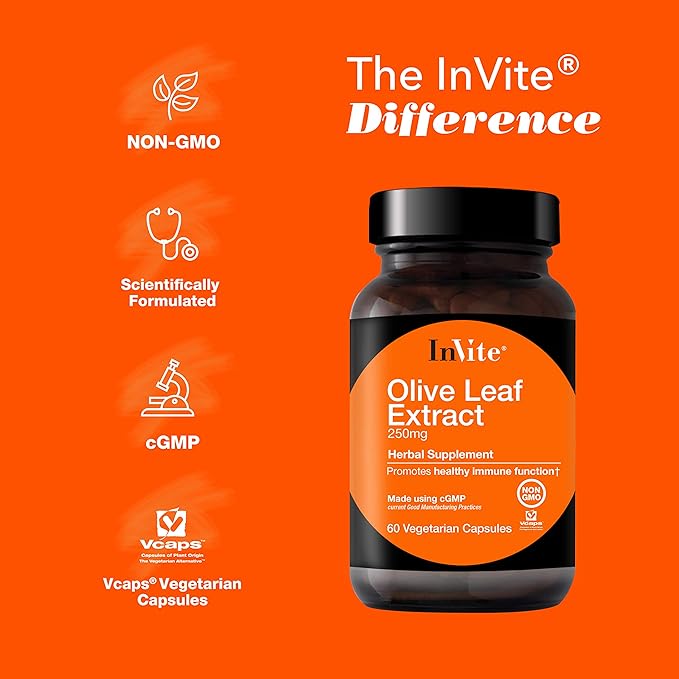 Invite Health Olive Leaf Extract - Provides Nutritional Support for Healthy Immune System - 30 Day Supply - 60 Vegetarian Capsules (1)