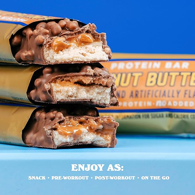 Barebells Protein Bars Peanut Butter - 12 Count 20g High Protein Treats - Chocolate Nutrition Bar with 1g Total Sugars - On-The-Go Breakfast or Post-Workout Snack