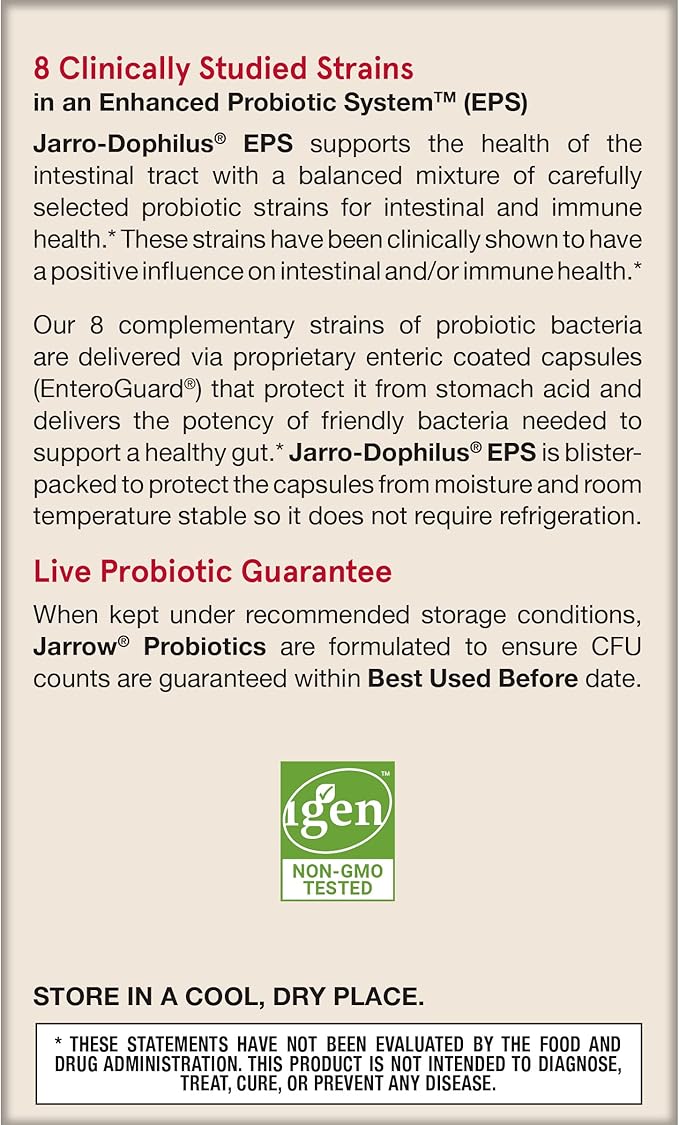 Jarrow Formulas Jarro-Dophilus EPS Probiotics 10 Billion CFU for Intestinal Tract Support Probiotic Supplement for Gut Health for Women and Men 120 Veggie Capsules Up to a 60 Day SupplyPack of 12