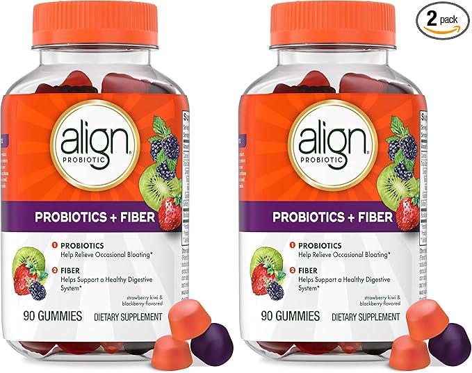 Align Probiotic Probiotics + Fiber Gummies Probiotics Help Relieve Occasional Bloating* Fiber Helps Support a Healthy Digestive System* #1 Doctor Recommended Probiotic Brand‡ 90 Gummies