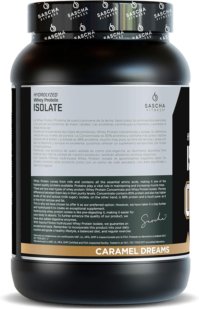 SASCHA FITNESS Hydrolyzed Whey Protein Isolate100% Grass-Fed (2.11 Pounds) (Caramel Flavor)