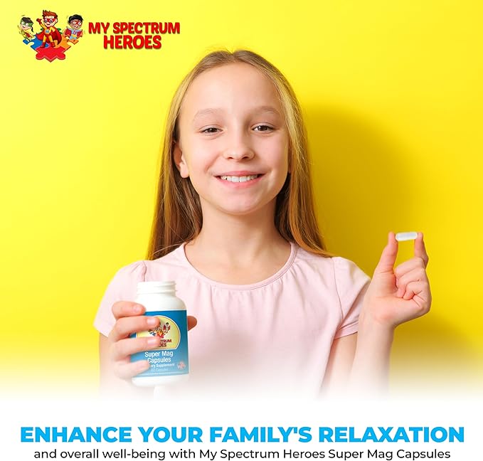 My Spectrum Heroes Magnesium Capsules - High-Absorption Magnesium Blend for Sleep Relaxation Cognitive Support and Calm - Kid &amp Adult Friendly Formula - Promotes Wellness and Balance - 60 Capsu