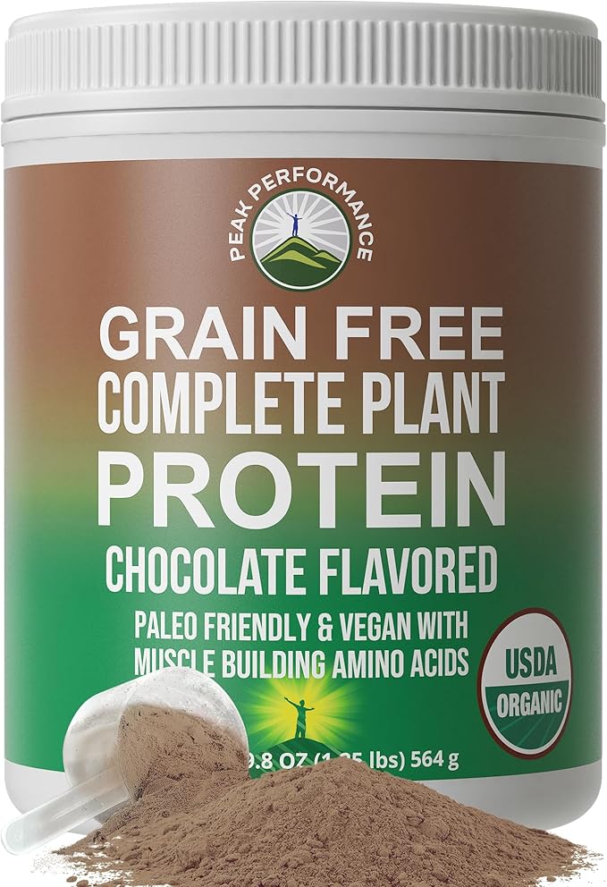 Peak Performance Organic Paleo Grain Free Plant Based Raw Vegan Protein Powder. Amazing Amino Acid Profile and Less Than 1g of Sugar. with Hemp and Pea Protein Chocolate Flavored
