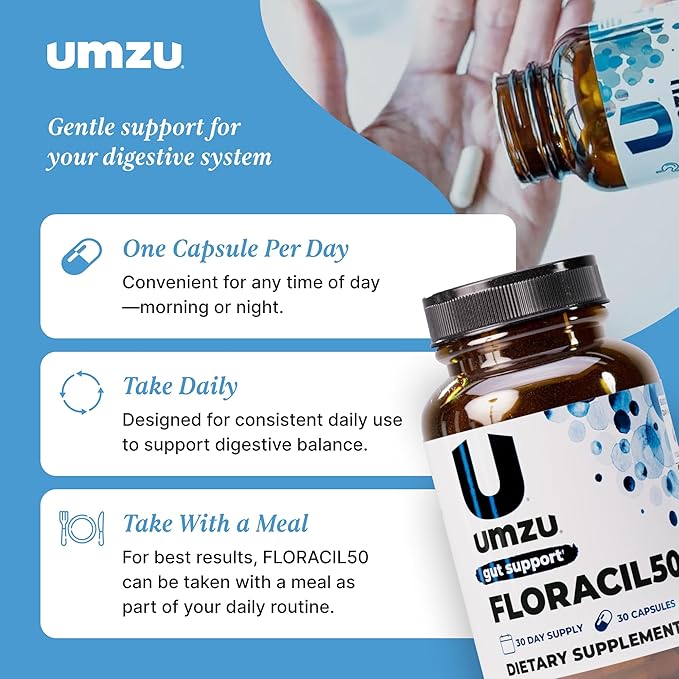 UMZU Floracil50 Probiotic Supplement 30 Day Supply – 50 Billion CFU with Lactobacillus Acidophilus Rhamnosus and Plantarum – Supports Gut Health Digestion Immunity and Microbiome Balance