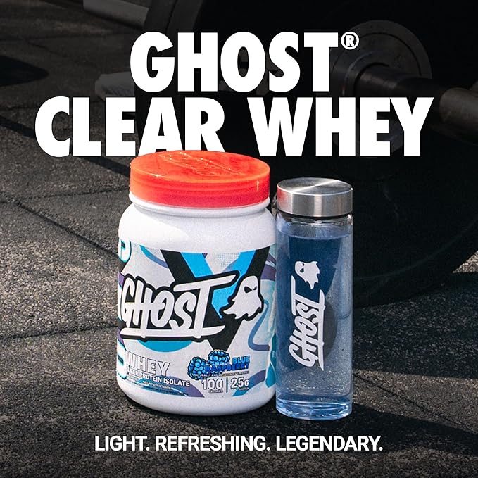 GHOST Clear Whey Isolate Protein Powder Blue Raspberry - 1.4 LB Tub 25G of Whey Protein - Post Workout Drink for Muscle Gain &amp Recovery – Sugar Free Soy Free &amp Zero Fat 20 Servings