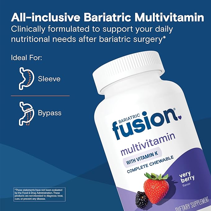 Bariatric Fusion Very Berry Complete Chewable Bariatric Multivitamin with Iron and Vitamin K for Bariatric Surgery Patients Including Gastric Bypass and Sleeve Gastrectomy - 120 Tablets