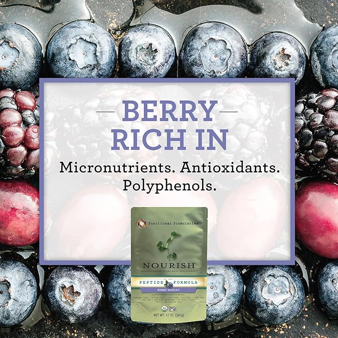 FUNCTIONAL FORMULARIES Nourish Organic Pediatric Peptide Berry Medley Tube Feed Formula 20g Protein 8g Fiber 12 Oz (24 Pack)