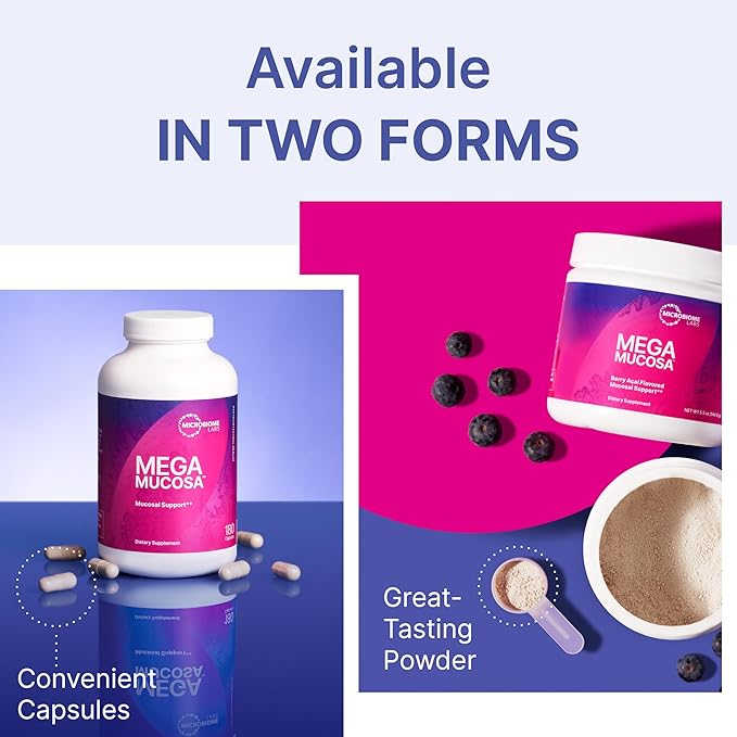 Microbiome Labs MegaMucosa - Amino Acids Supplement with Dairy-Free Immunoglobulins - Gut Health + Immune Support for Women &amp Men - for Complete Mucosal Support (180 Capsules)