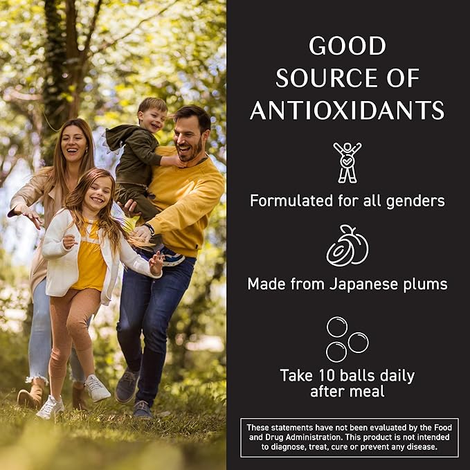 Umeken Plum Ball EX Concentrated Extract with Antioxidants Citric Acid and Mumefural Daily Supplement Japanese Green Plum Extract 6 Month Supply 6.4oz 180g Bottle Pack of 2