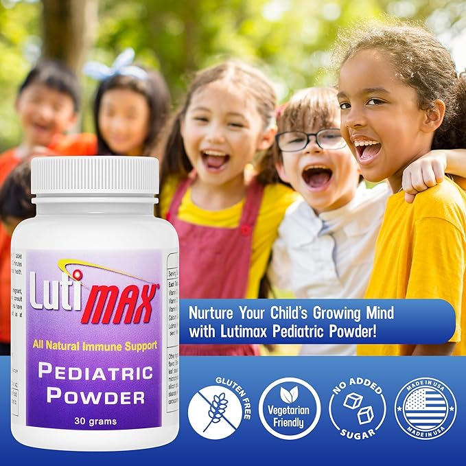 Lutimax Pediatric Powder Brain Supplement with Luteolin &amp Rutin - Kids Memory Focus Muscle &amp Immune Support Brain Supplements - Nootropic Antioxidants - 100 Servings