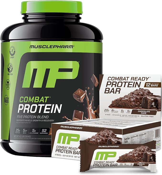 Muscle Pharm Combat Protein 4lb Chocolate Milk and Combat Sport Bars Chocolate Cake