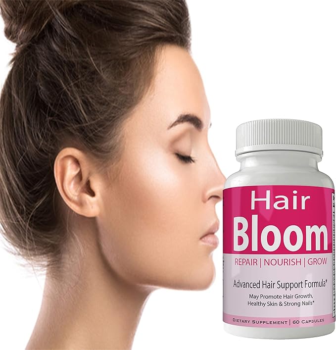 Hair Bloom Hair Growth Pills Skin and Nails Supplement - Advanced Unique Hair Growth Vitamins and Minerals with Biotin - Gluten Free 60 Capsules