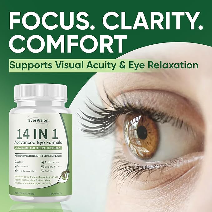 14 in 1 Advanced Eye Formula Eye Supplement with Lutein Zeaxanthin Astaxanthin Bilberry Extract &amp Zinc Eye Vitamin and Mineral Supplement for Adults &amp Seniors 60 Capsules (1)