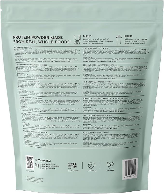 Protein Powder Made with 100% Grass Fed Non Denatured Whey | Four Different Protein Sources from Organic Whole Food Ingredients | 12 Servings | 22g Protein (12 Servings Sample Variety Pack)