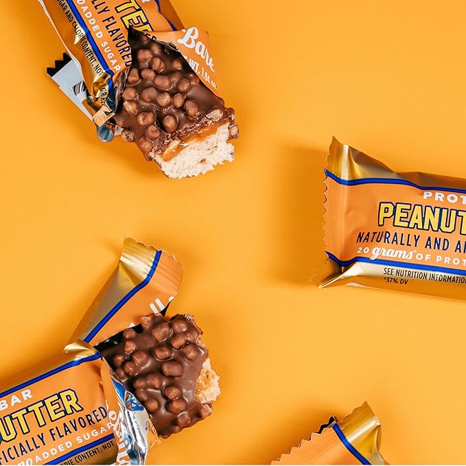 Barebells Protein Bars Peanut Butter - 12 Count 20g High Protein Treats - Chocolate Nutrition Bar with 1g Total Sugars - On-The-Go Breakfast or Post-Workout Snack