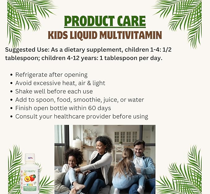 Go Healthy Kids Liquid Multivitamin | Immune Support | Kid Liquid Multivitamins | High Absorption | Vegan Vitamins | Kids Vitamins Multivitamin | Peach Mango - 30-60 Servings