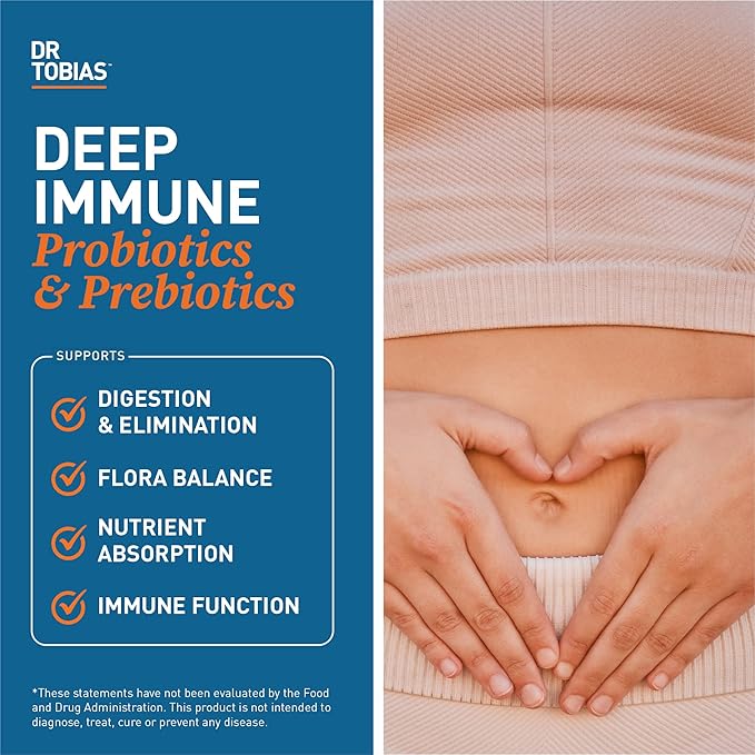 Dr. Tobias Deep Immune Probiotics &amp Prebiotics - Dual Action Digestion &amp Immune Support with PreforPro Prebiotics &amp Delayed Release Spore Forming Probiotics for Women &amp Men - 60 Capsul