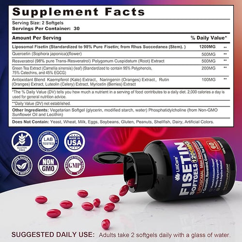 1Pack Liposomal Fisetin Softgels 1200mg + 1Pack Liposomal CoQ10-200mg Softgels