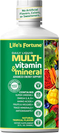 Life's Fortune Liquid Multivitamin for Adults Men &amp Women Teens – High Absorption Daily Vitamins – Trace Minerals Amino Acids with Biotin L-Arginine Potassium – Tropical Flavor Sugar Free 32