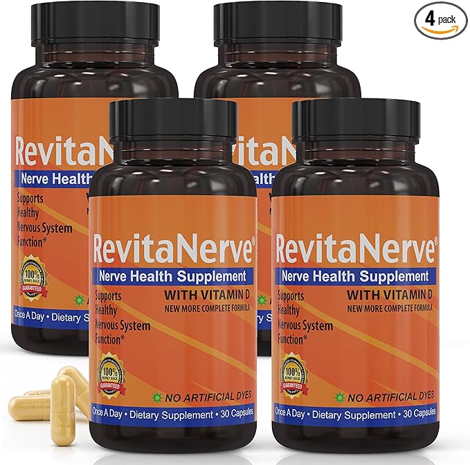 Nerve Support Supplement with 300mg Alpha Lipoic Acid Vitamin D3 Benfotiamine B2 B6 B12 &amp Magnesium Glycinate One-per-Day Neuropathy Supplement - 30 Capsules (4 Pack)
