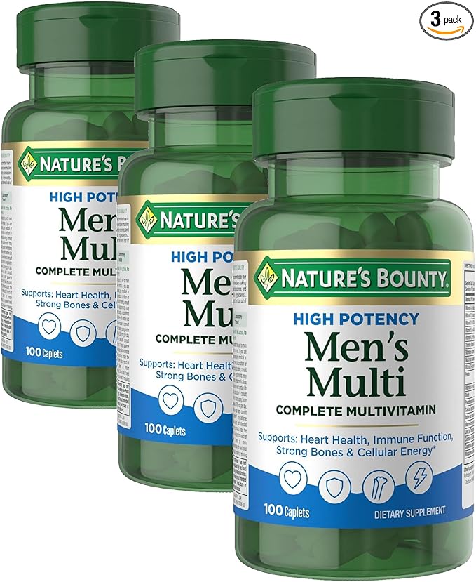 Nature’s Bounty High Potency Men’s Complete Multivitamin Daily Men’s Health Vitamin for Heart Health and Immune Support Men's Multivitamin for Strong Bones Overall Health and Wellness 100 Capsules