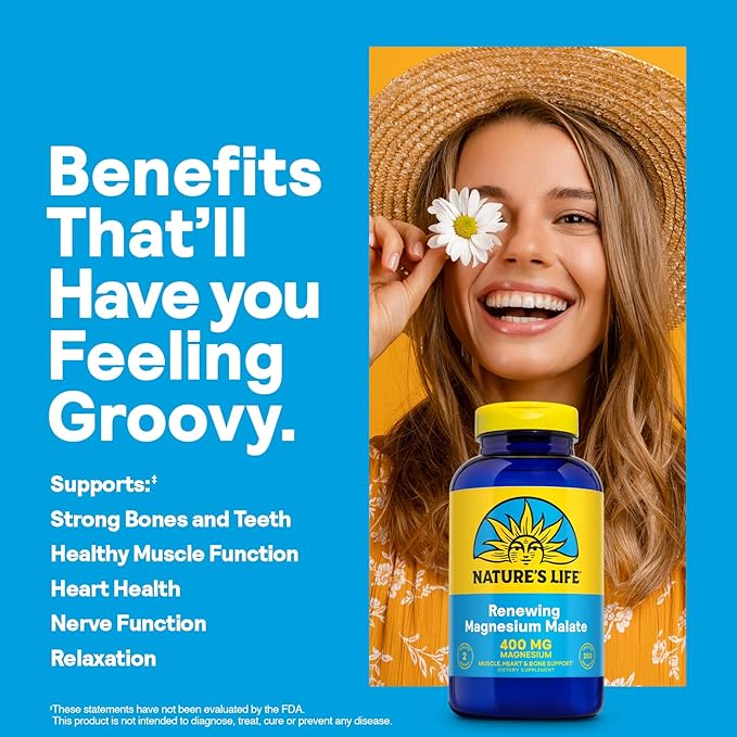 NATURE'S LIFE Renewing Magnesium Malate 400 mg - Bioavailable Magnesium Complex - Bound with Malic Acid for Bones Muscles Nerve Function and Heart Health Support - 60-Day Guarantee 125 Servings