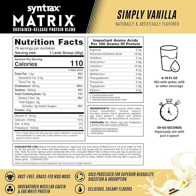 Syntrax Nutrition Matrix - Sustained-Release Protein Blend Simply Vanilla 5 lbs. Real Vanilla Bean Specks