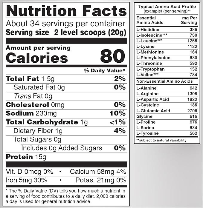 NOW Foods Sports Nutrition Certified Organic Pea Protein 15 Grams Unflavored Powder 1.5-Pound