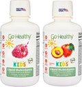 Go Healthy Liquid Multivitamin for Kids 2 Pack Bundle 1 Raspberry Bottle and 1 Peach Mango Bottle