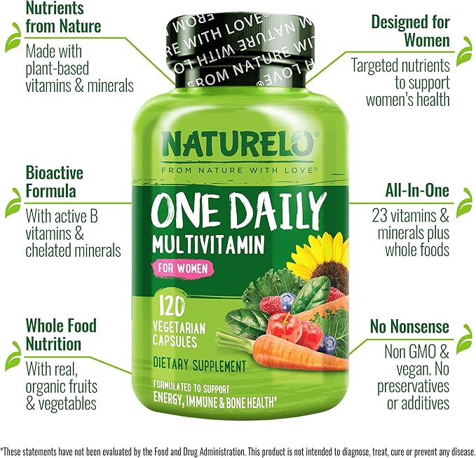 NATURELO Calcium Supplement for Bone Strength with Calcium 600mg - 240 Capsules and One Daily Multivitamin for Women - 120 Capsules - 4 Month Supply Bundle