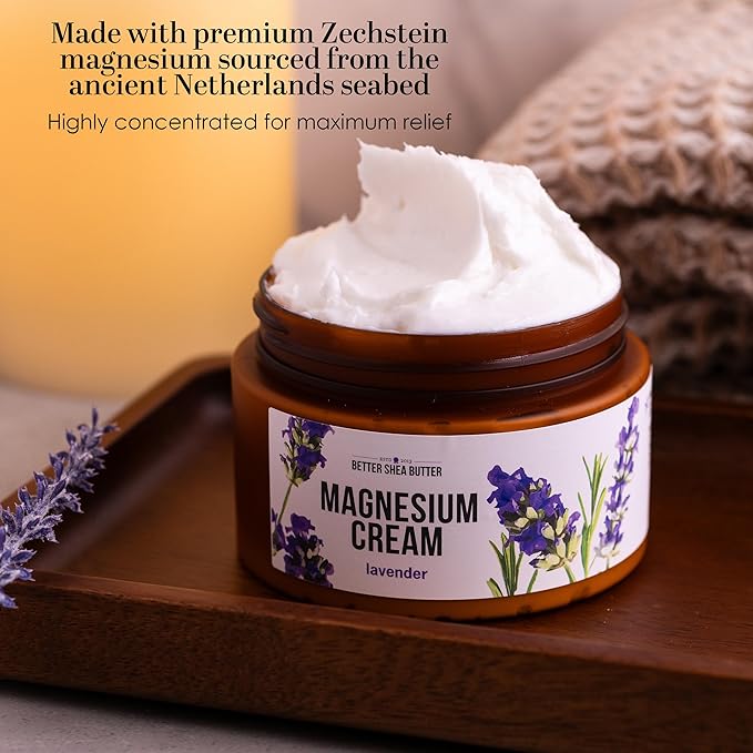 Better Shea Butter Magnesium Cream | Lavender | Relieves Leg Cramps and Muscle Tension | Night Lotion for Pregnancy Kids and Baby | Handcrafted with Organic Ingredients