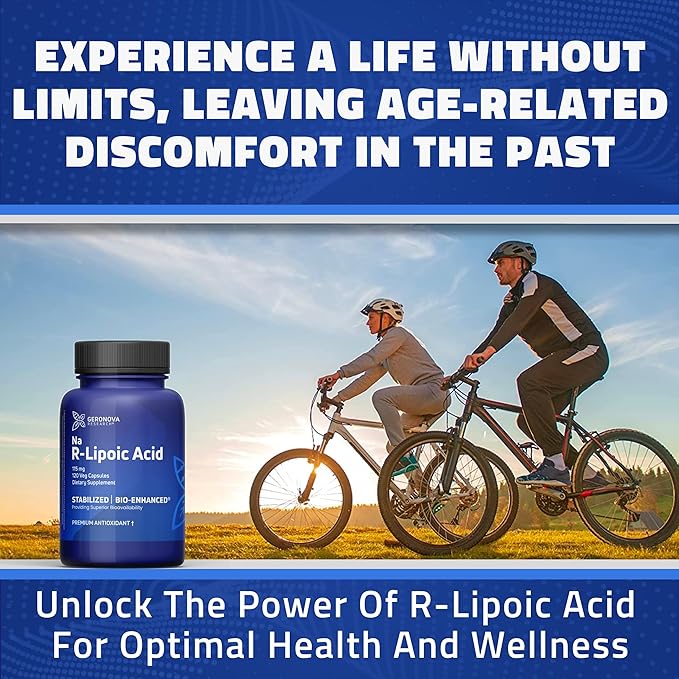 Geronova Research Bio-Enhanced R-Lipoic Acid 115 mg Capsules - 12 Month Supply - Stabilized R Alpha Lipoic Acid with Enhanced Absorption - R Lipoic Acid Supplement - 360 Count