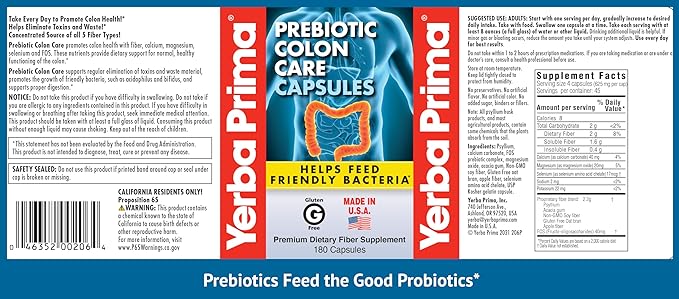 Yerba Prima Prebiotic Colon Care Capsules Non-GMO Keto Friendly 180 Caps (2 Pack)