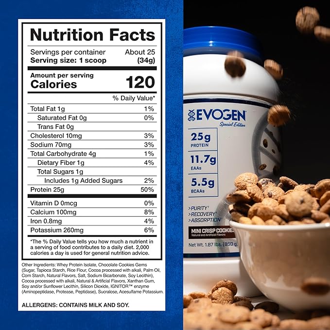 Evogen Isoject - Whey Protein Isolate | Ultra-Pure Whey Protein Powder with Ignitor Enzymes BCAAs and EAAs | Enhanced Absorption &amp Recovery | Mini Crisp Cookies | 25 Servings