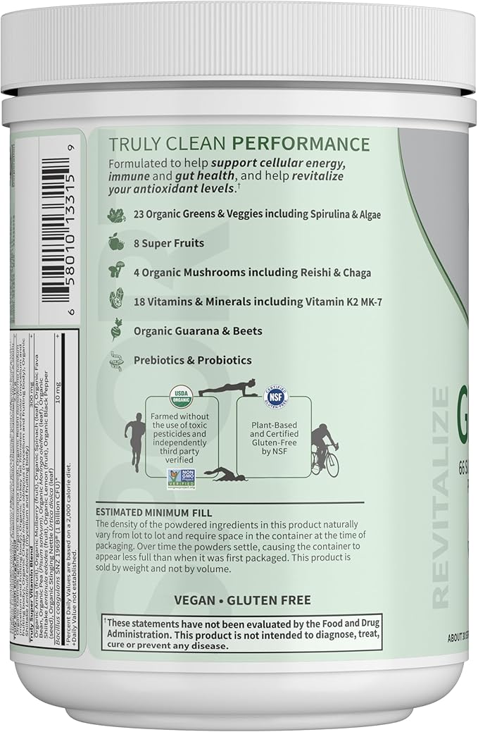 Garden of Life Sport Nutrition Greens and Superfoods Powder for Women and Men - Unflavored Organic Blend - Spirulina Fruit Vitamins Pre &amp Probiotics Mushrooms Athletic Supplements 30 Servin