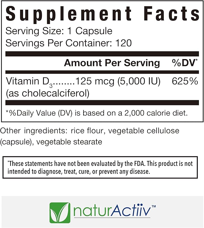 Organic VIT D3 125mcg (5000 iu) Pro Strength MiniCaps Support Bone Muscle Joint Cardio Breast Colon Immune Health Easy Swallow Fast Absorb