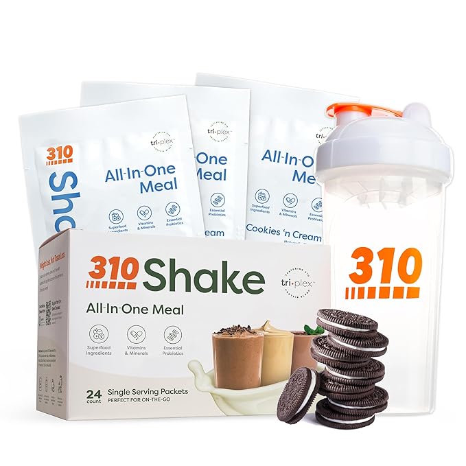 310 Nutrition All-in-One Meal Replacement Shake Starter Kit with Shaker Cup - High-Protein Fiber-Rich Vegan Superfood Blend - Sugar-Free Keto &amp Paleo Friendly Low Carb - Cookies &amp Cream - 2
