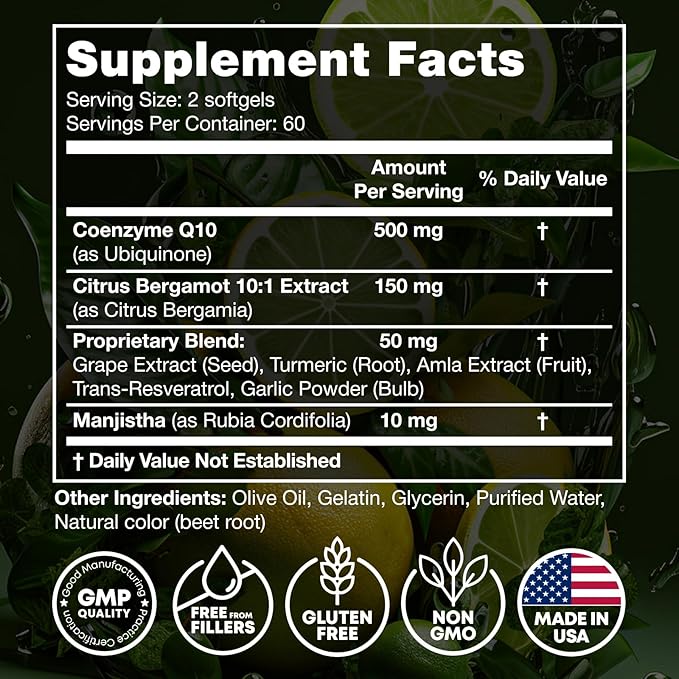 JOYLI Nutrition 2 Pack CoQ10 500mg - High Absorption Coenzyme Q10 Supplement - Co Q 10 for Energy &amp Vitality - Alternative to CoQ10 400mg &amp 300mg - 240 Softgels