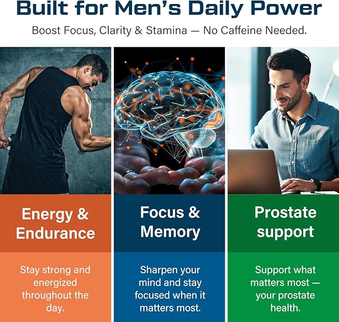 Multivitamin for Men 50+ with Methylated B12 &amp Folate Omega-3 &amp CoQ10 – Fermented Herbal Blend 43 Vitamins &amp Minerals – Supports Brain &amp Memory and Immune Health - 90 Capsules