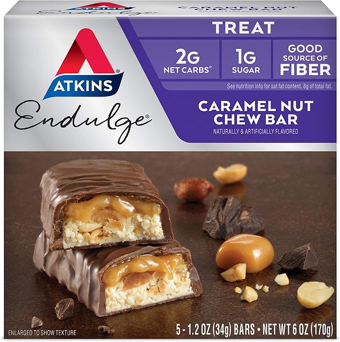 Atkins Creamy Vanilla Protein Shake 15g Protein 12 Count and Caramel Nut Chew Bar Dessert Favorite 5 Count Bundle