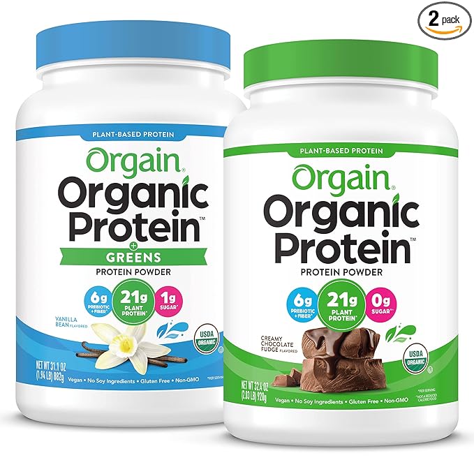 Orgain Organic Vegan Protein Powder + Greens Vanilla Bean - 21g Plant Based Protein Gluten Free Dairy Free Lactose Free Soy Free No Sugar Added With Iron &amp Prebiotics for Gut Health - 1.94l