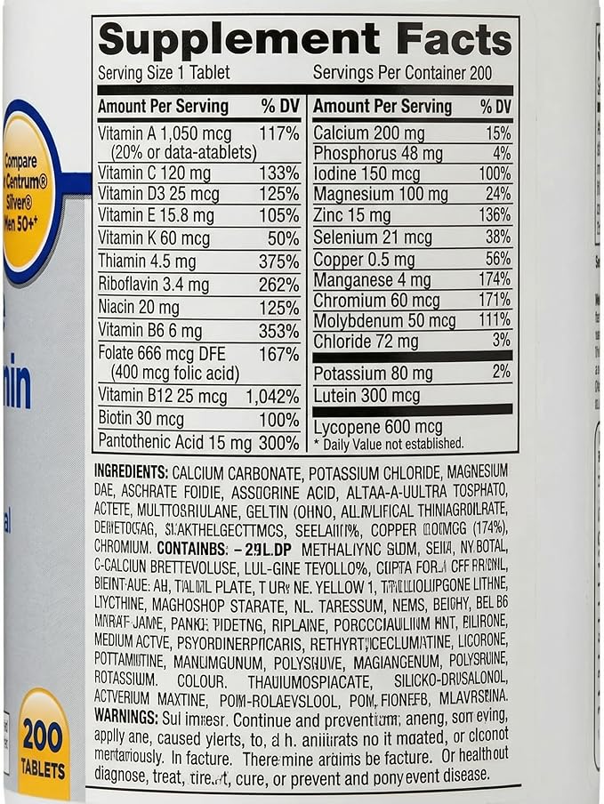 Men’s Multivitamin 200 Tablets – Daily Vitamin Men Formula Multi Vitamins for Men Over 50 Mens Multivitamins Easy to Swallow