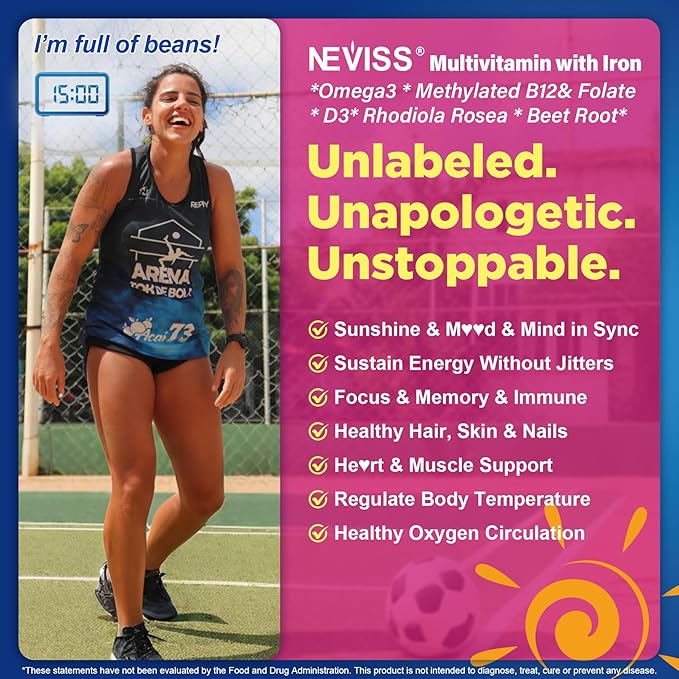 NEVISS 52-in-1 Methylated Multivitamin for Women Gummies with Iron Omega-3 B6 B9 B12 for Day | Magnesium Glycinate Calcium Collagen for Night Renewal/Sleep Womens 18 30 40 50 60 70+ AM PM Daily