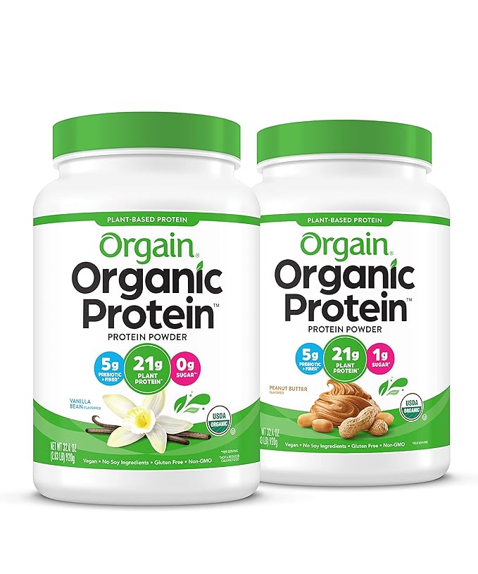Orgain Organic Vegan &amp Peanut Butter Plant Based Protein Powders (2.03 Lb Each)