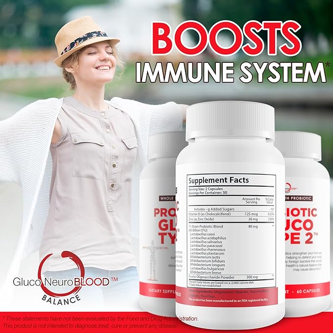 Probiotic Gluco Type 2 - Probiotic for Blood Balance Blood Pressure &amp Immune Support - Probiotic Immune Function for Blood Health - Probiotics for Blood Balance