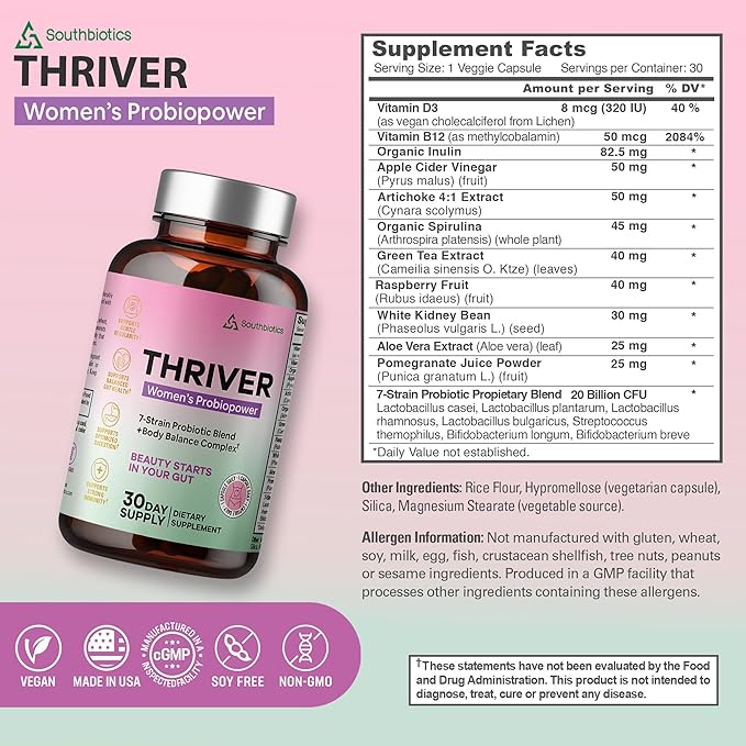 Women’s Probiotic for Gut &amp Feminine Balance | 20 Billion CFU Digestive Support &amp Occasional Bloating Support | 1 Daily Capsule | Vegan Non-GMO Made in USA